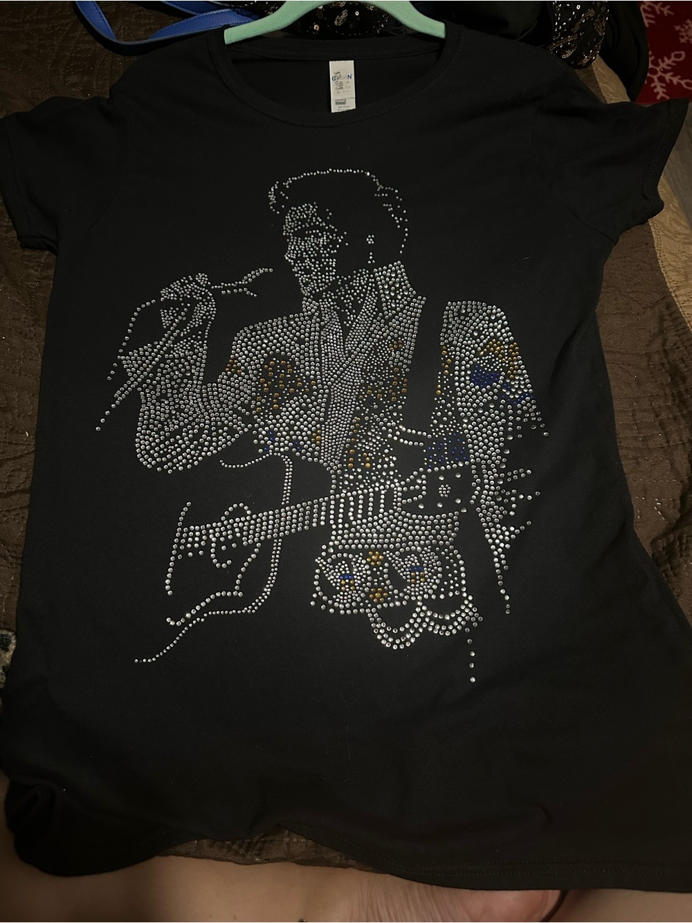 Black Rhinestone Graphic Elvis Presley T-Shirt